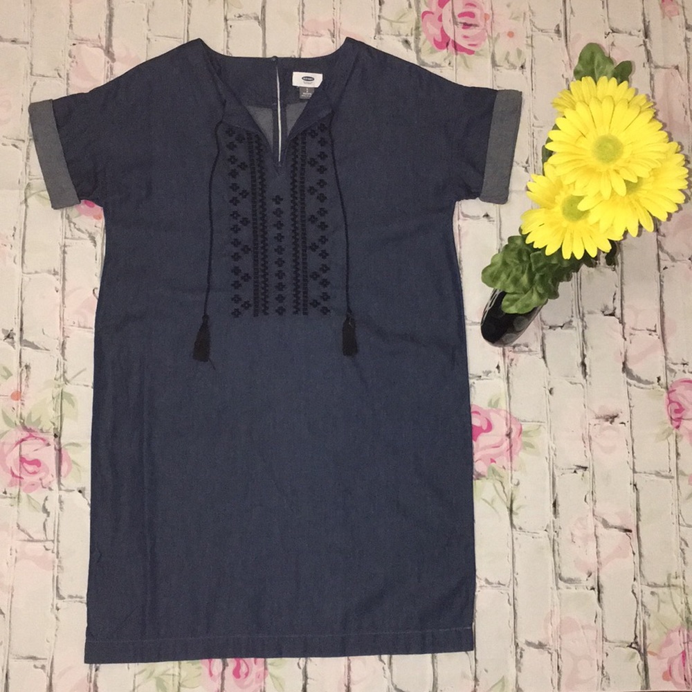 Embroidered Denim/Chambray Cocoon Dress